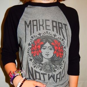 Make art not war baseball tee